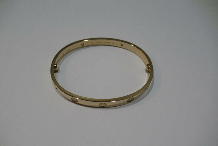 Cartier 4 Diamond 18KT Rose Gold Love Bracelet, Size 19 W/ Cert