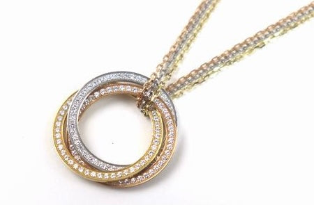 Cartier Trinity Diamond 18KT Tri-Gold Necklace Chain & Pendant
