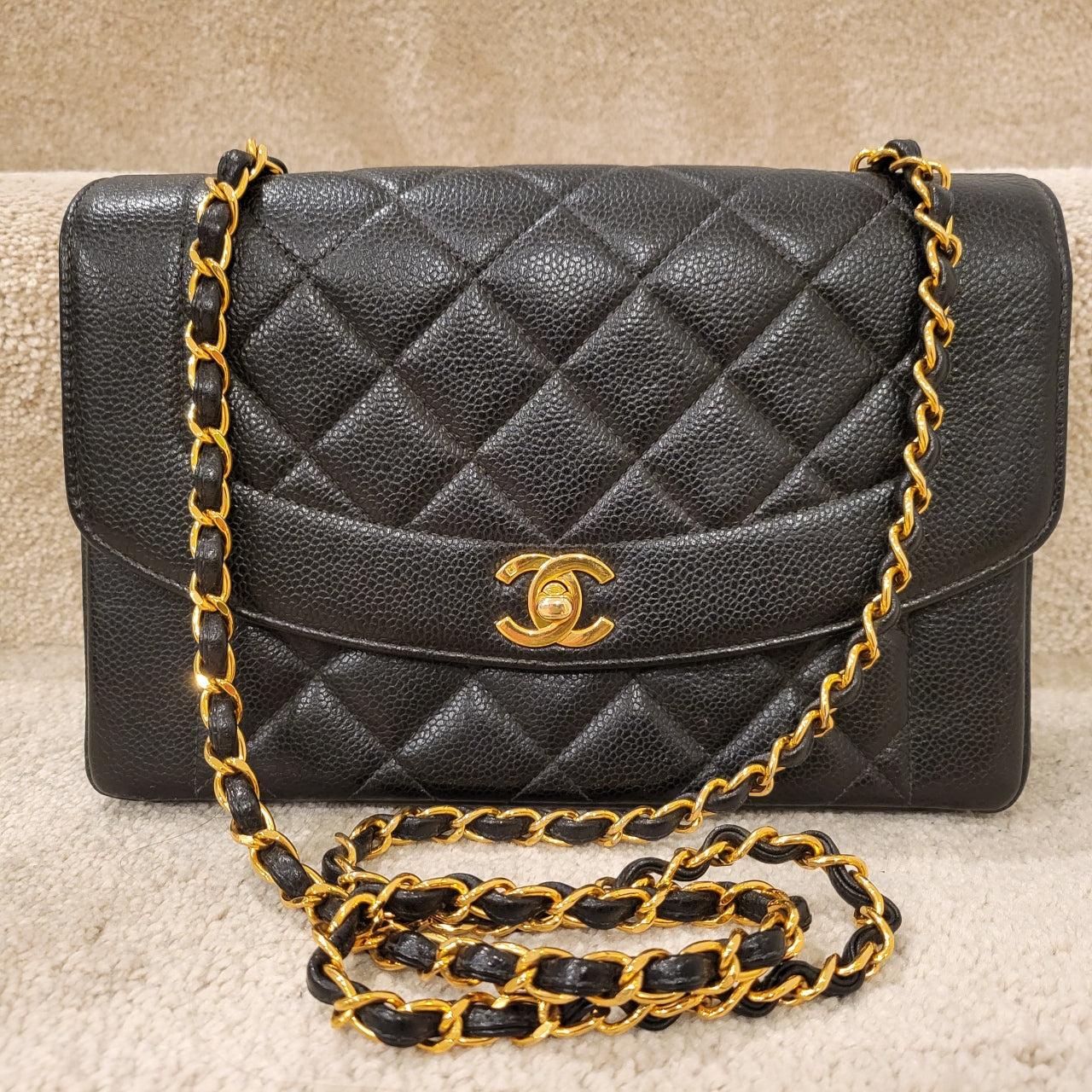 CHANEL Caviar Diana Classic Flap 24KT Gold Hardware Handbag