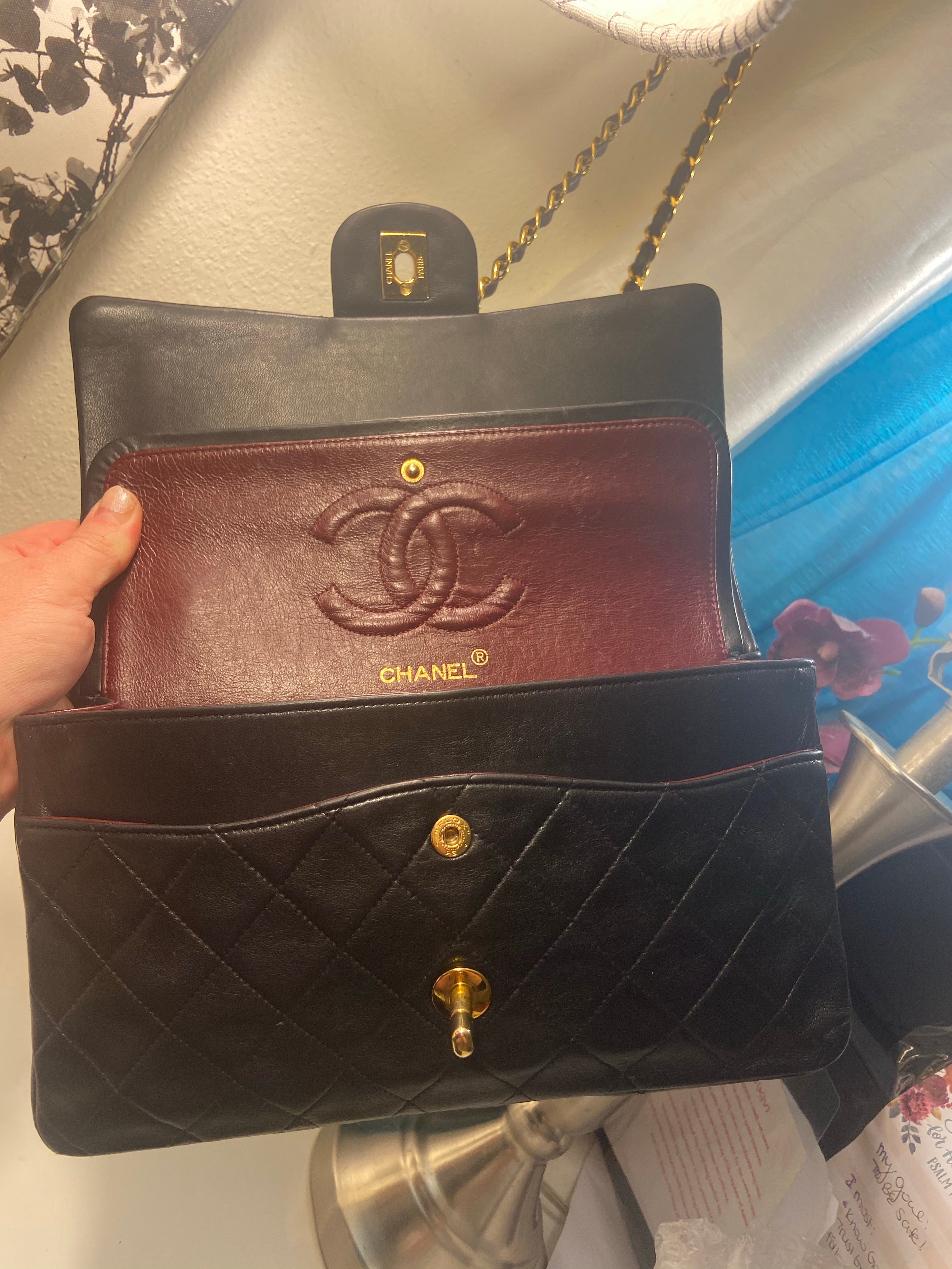 CHANEL Black Lambskin Double Flap 25 GHW Shoulder Handbag