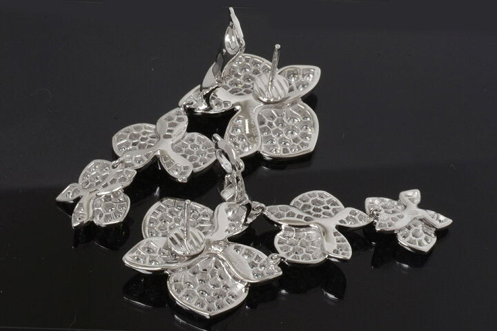 Cartier Caresse D’Orchidees Diamond Paved 18KT White Gold Dangle Earrings