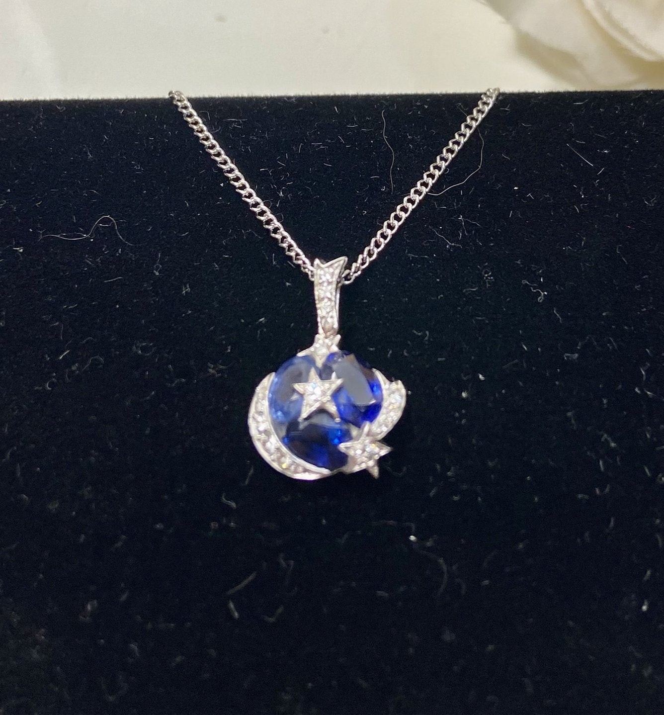 CHANEL Comete Diamond Sapphire 18KT White Good Pendant Necklace