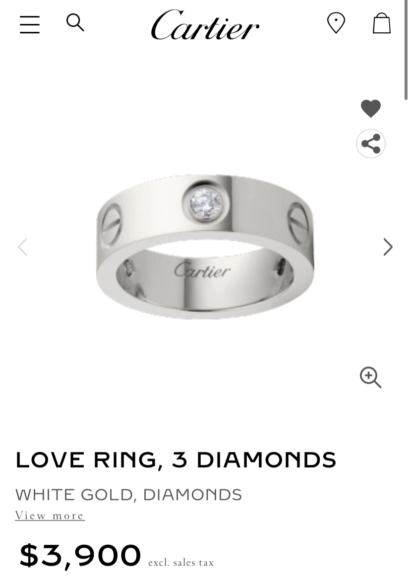 Cartier 3P Half Diamond 18KT Whitw Gold Love Ring #53/ US 6.25