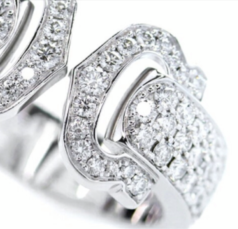 Cartier C de Cartier Diamond Paved 18KT White Gold Double C Ring Size 5
