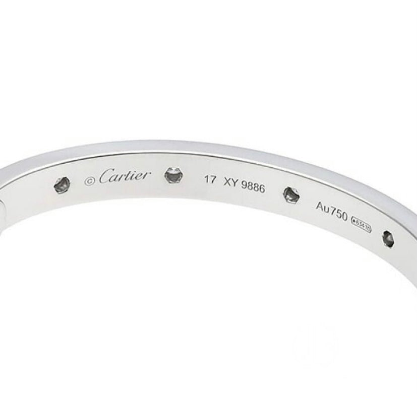 Cartier Full Diamond-Paved 18KT White Gold Love Bracelet Size 17