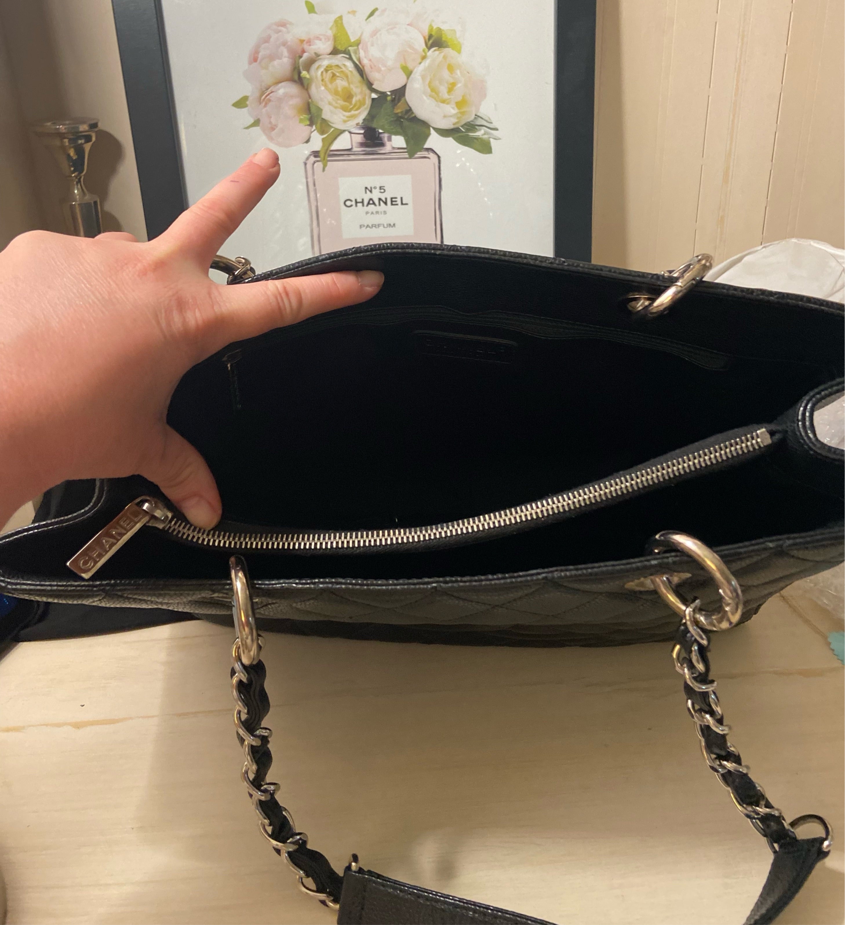 CHANEL GST Black Caviar Silver Hardware Grand Shopper Tote