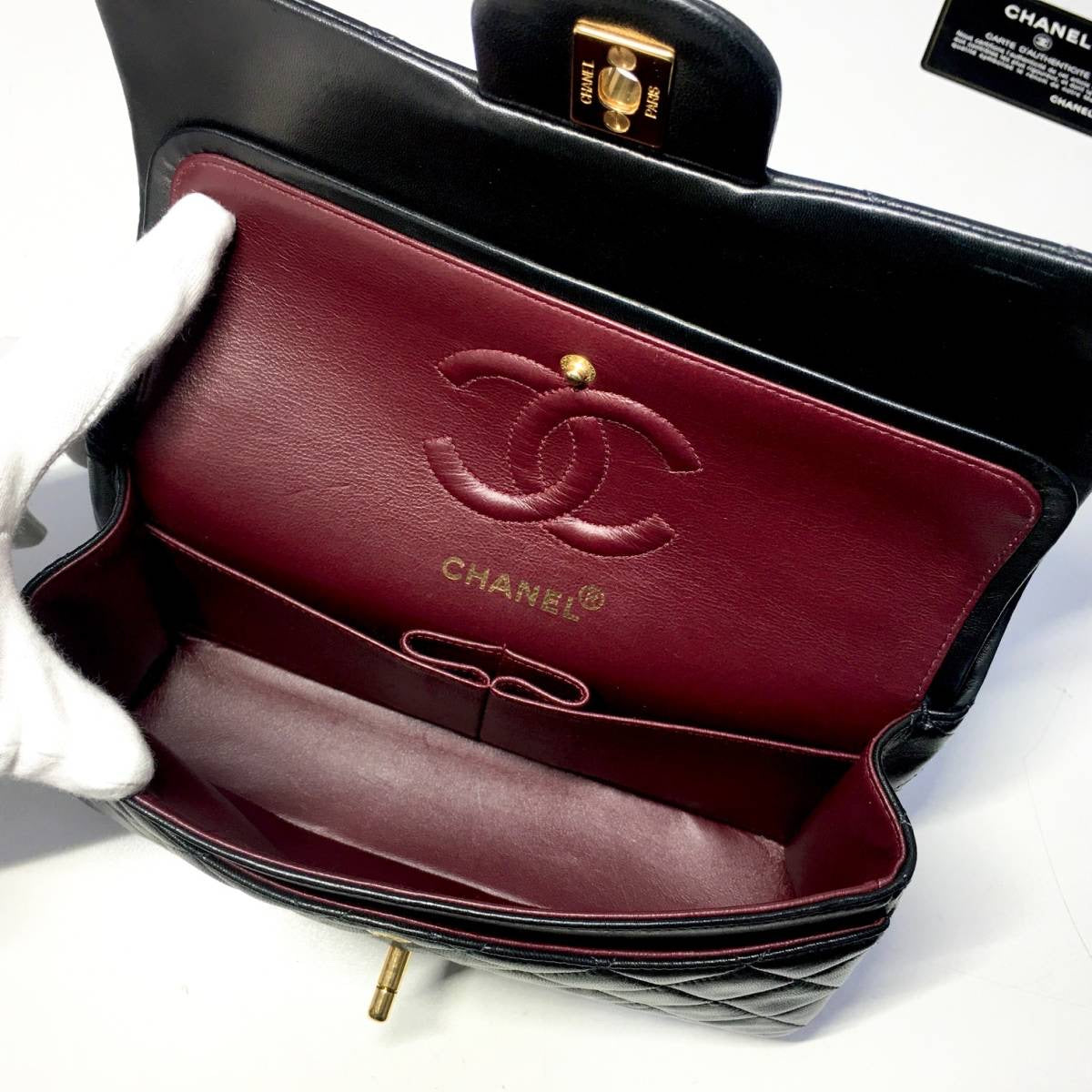 CHANEL Black Lambskin GHW Quilted Double Flap Handbag