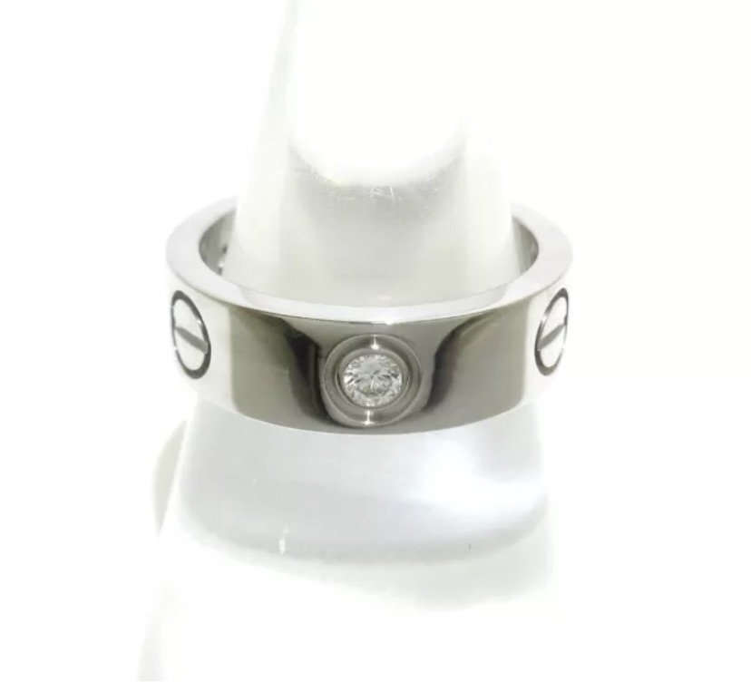 Cartier 3P Half Diamond 18KT White Gold Love Ring Size 5