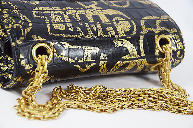 CHANEL Gold Graffiti Crocodile Embossed Mini 2.55 Reissue Classic Flap Bag