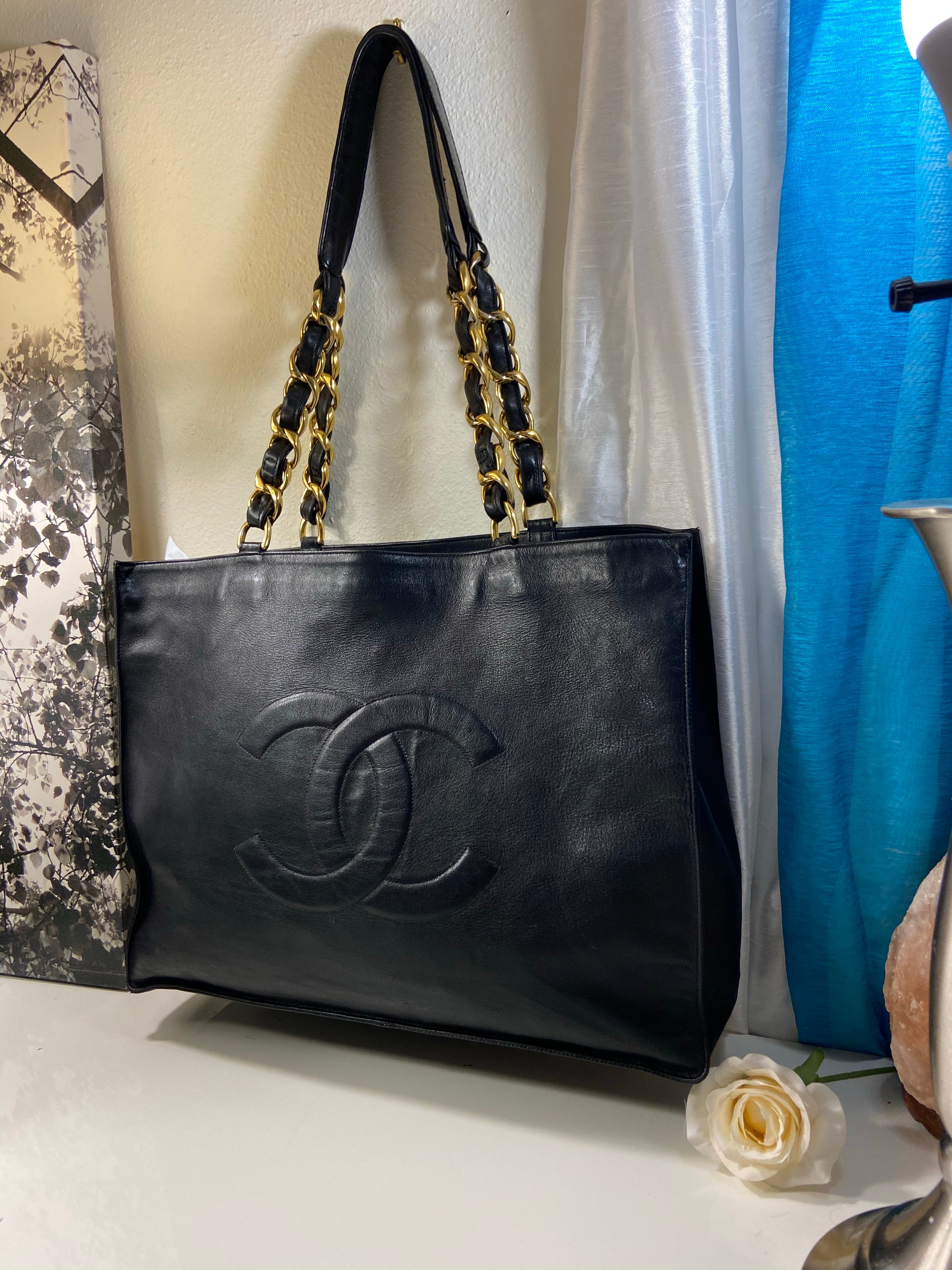 CHANEL XL Gold Hardware GST Tote Black Lambskin Bag