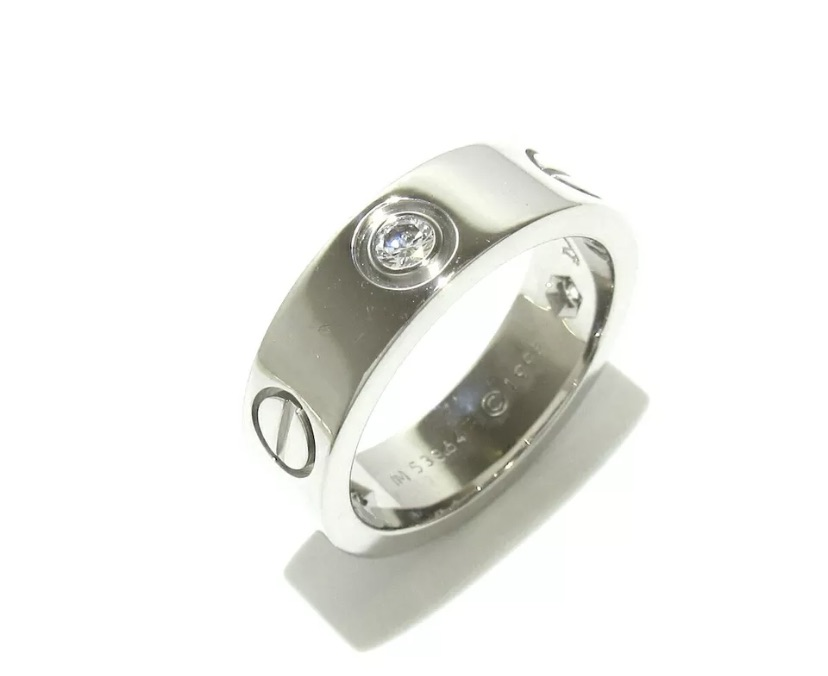 Cartier 3P Half Diamond 18KT White Gold Love Ring Size 5