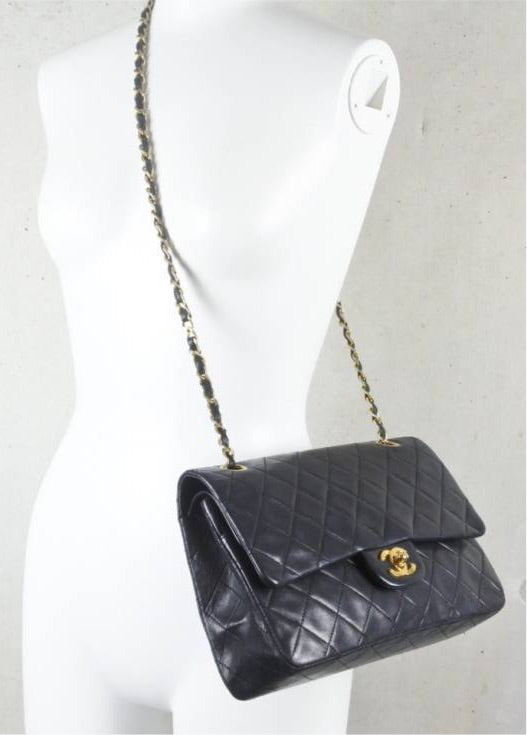 CHANEL Black Lambskin 25 Double Flap Handbag