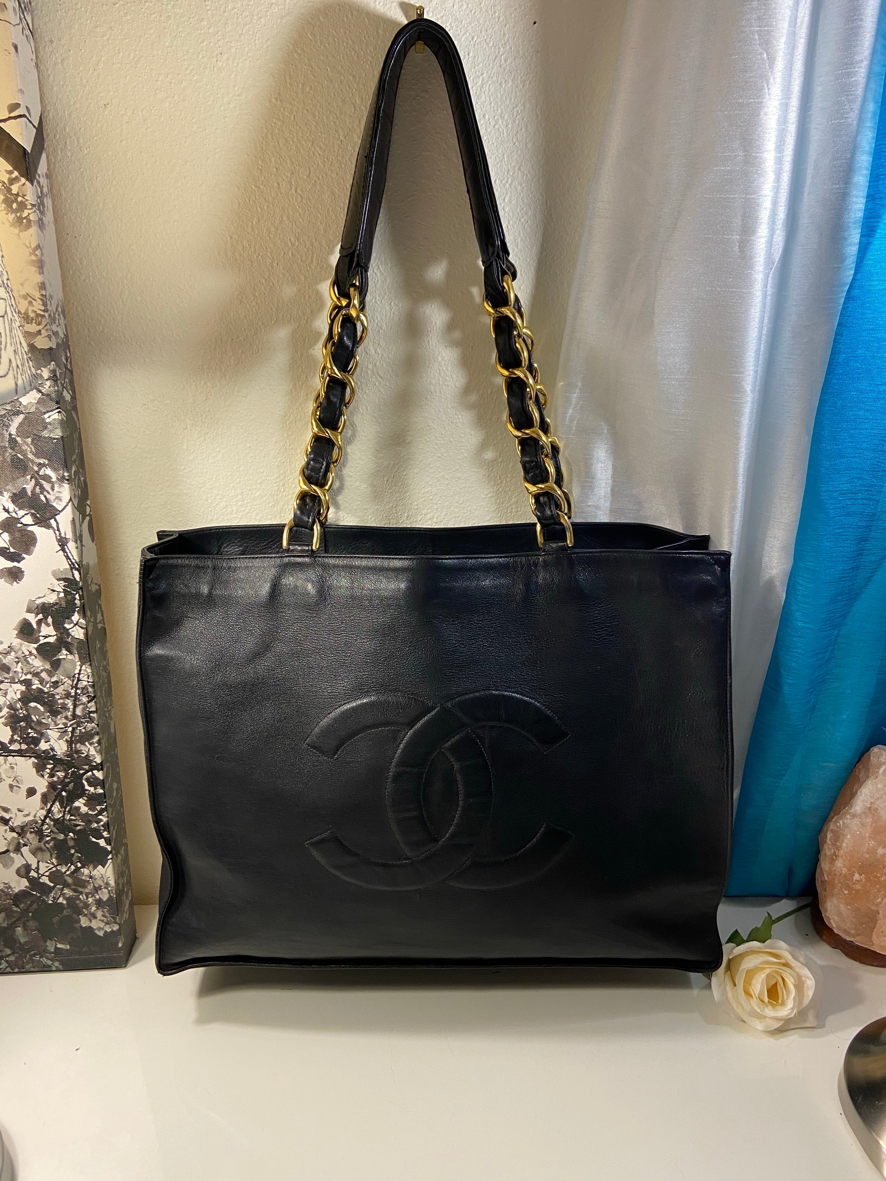 CHANEL XL Gold Hardware GST Tote Black Lambskin Bag