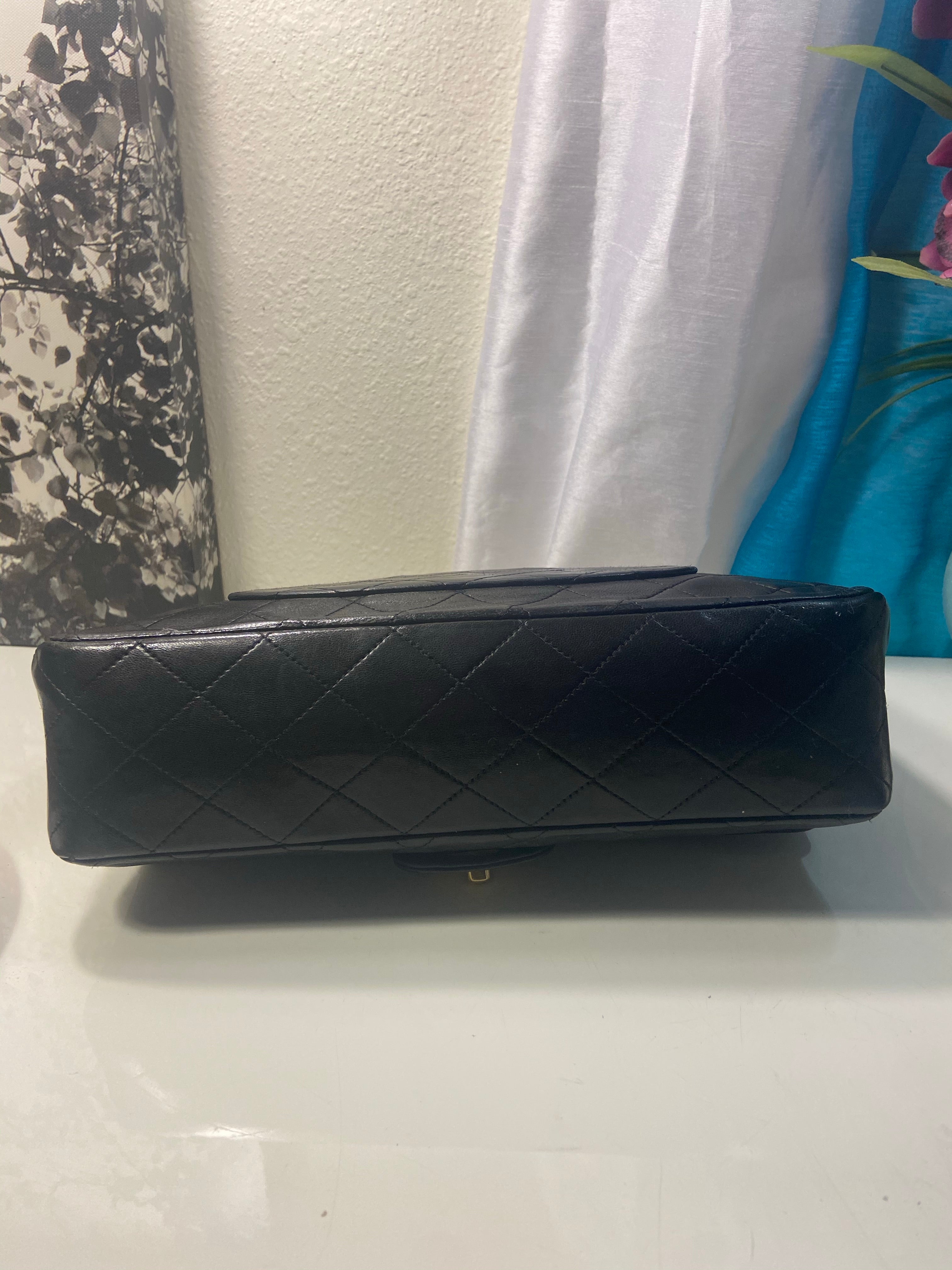 CHANEL Black Lambskin Double Flap 25 GHW Shoulder Handbag