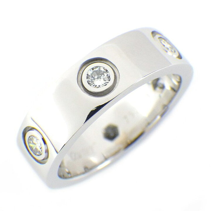 Cartier 6P Full Diamond 18KT White Gold Love Ring #51/ US 5.5