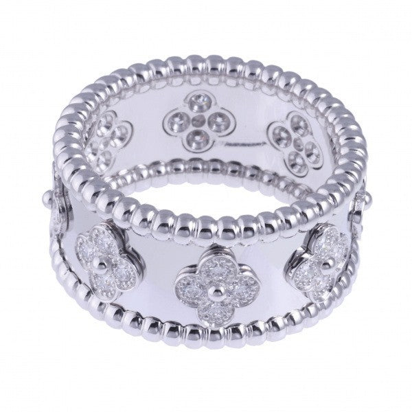 Van Cleef & Arpels Diamond Perlee Clovers 18KT White Gold Ring