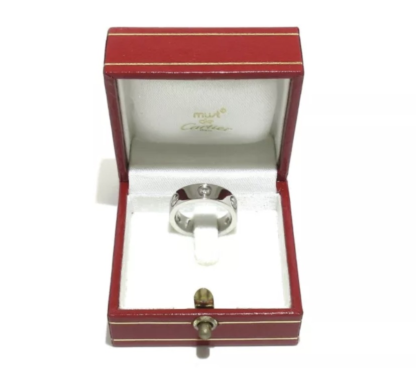 Cartier 3P Half Diamond 18KT White Gold Love Ring Size 5