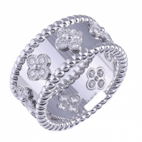 Van Cleef & Arpels Diamond Perlee Clovers 18KT White Gold Ring
