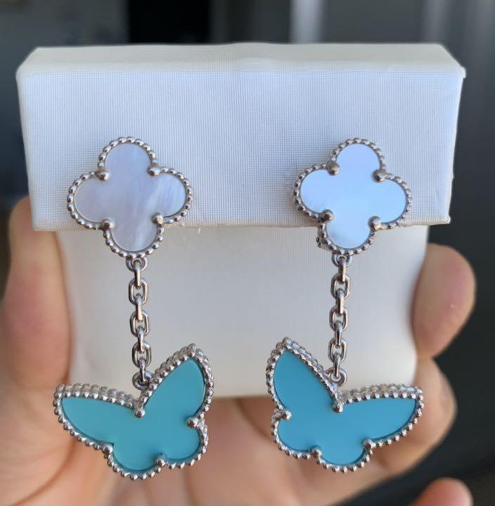 Van Cleef & Arpels Turquoise Lucky Alhambra 18KT White Gold Earrings