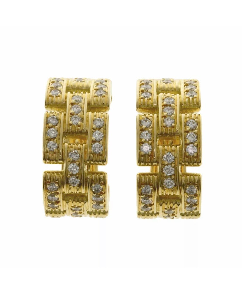 Cartier Maillon Panthere 3 Row Diamond 18KT Yellow Gold Earrings