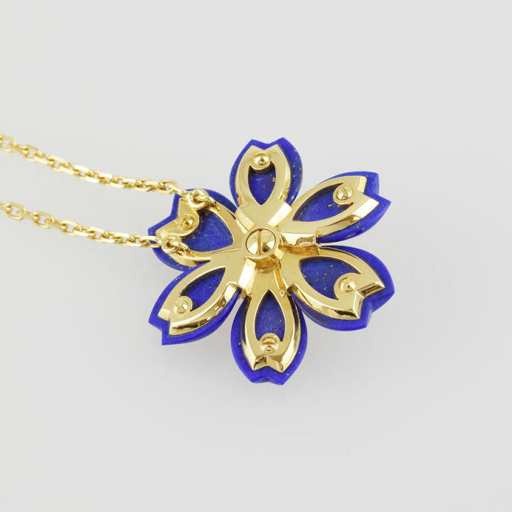 Van Cleef & Arpels Diamond Lapis Lazuli Rose de Noel Yellow Gold Pendant Necklace