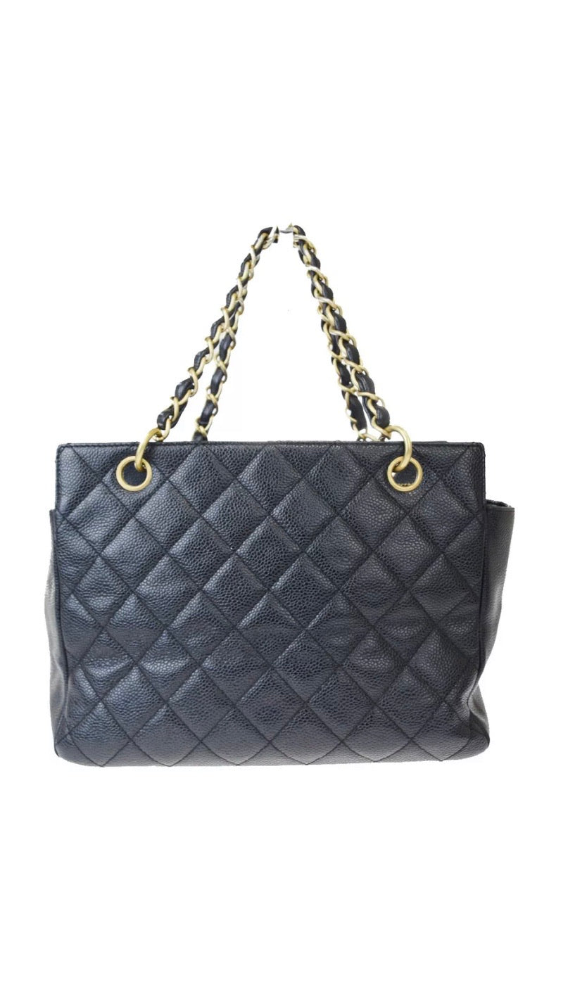 CHANEL Petite Black Caviar Shopping Tote Timeless Handbag