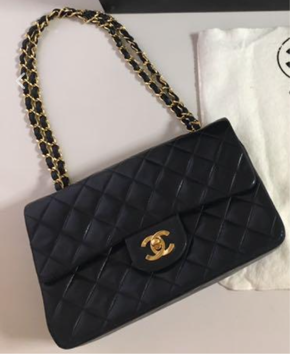 CHANEL Black Lambskin 24KT Gold Hardware 25 Quilted Leather Handbag / Crossbody