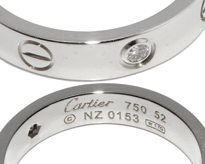 Cartier 1P Diamond 18KT White Gold Wedding/Mini Love Ring #52/ US 6