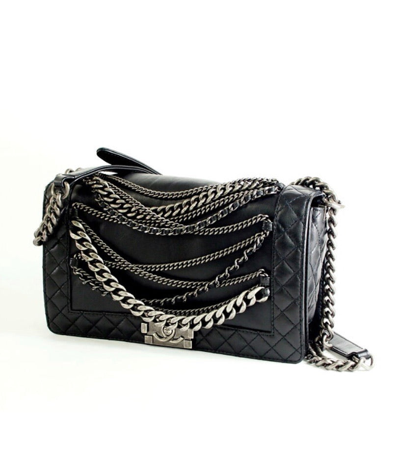 CHANEL Le Boy Chained Back Lambskin Handbag