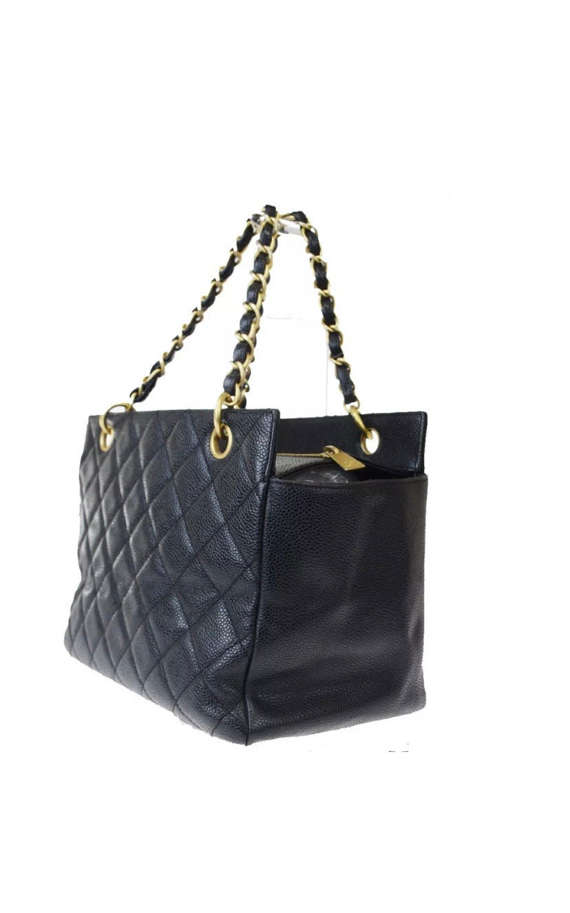CHANEL Petite Black Caviar Shopping Tote Timeless Handbag