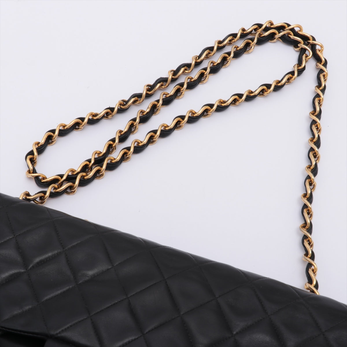 Vintage CHANEL XL Black Lambskin Leather GHW Single Flap Bag