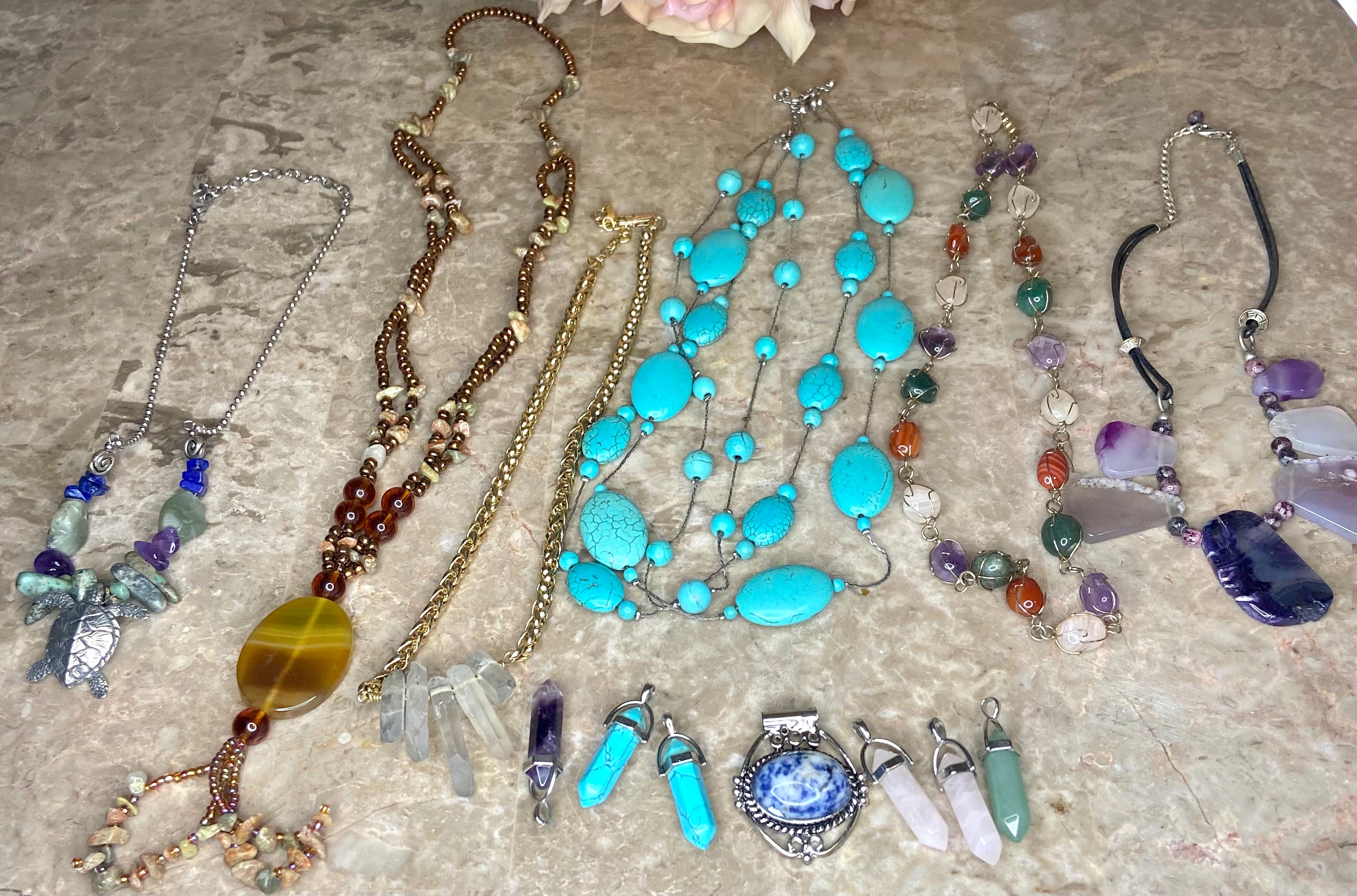 Bundle of Natural Stone Jewelry, Pendants, Turquoise, Amethyst, Druzy Reseller, Misc