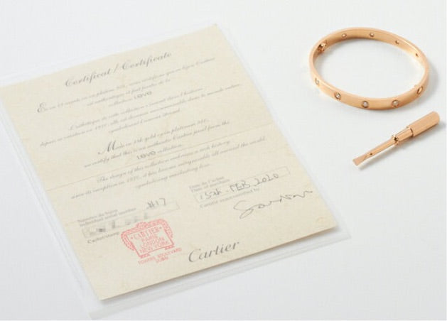 Cartier 10 Full Diamond 18KT Rose Gold Love Bracelet, Size 17