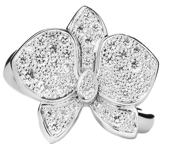 Cartier Diamond Large Caresse D’Orchidees Flower Ring Size 49/ 5