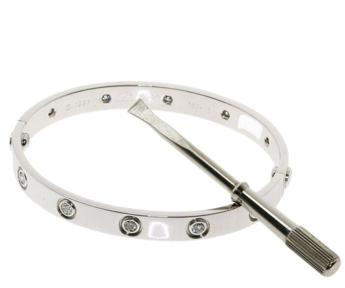 Cartier 10 Diamond 18KT White Gold Love Bracelet Size 16