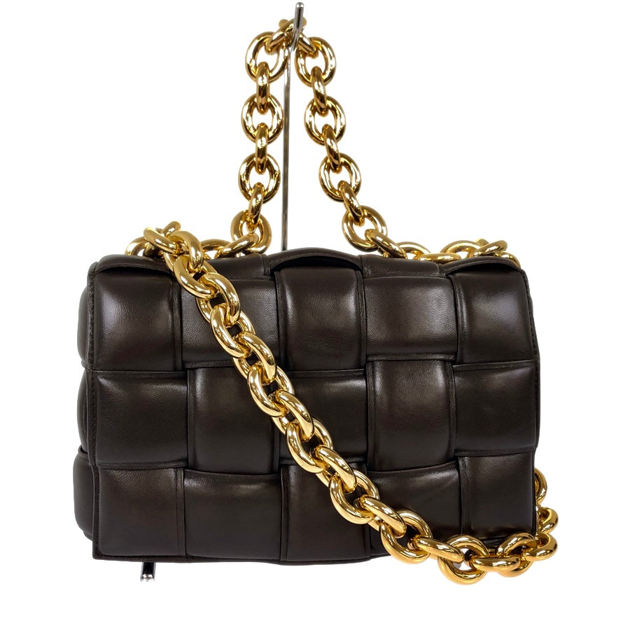 Bottega Veneta Chain Cassette Padded Interacciato Black Leather Gold Hardware Bag