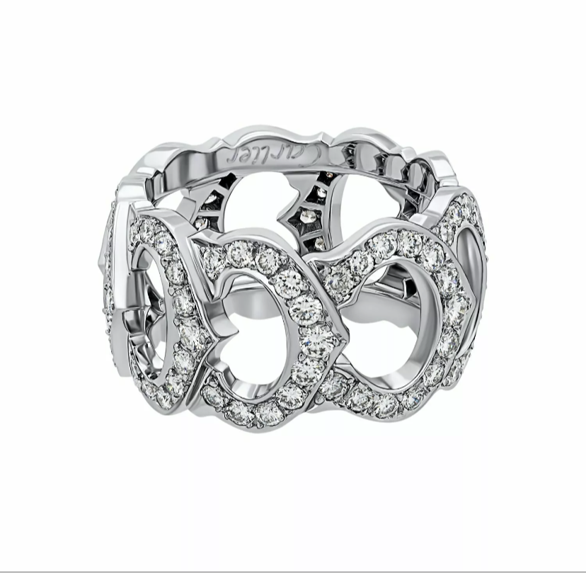 Cartier C de Paved Diamond 18KT White Gold Ring US 7