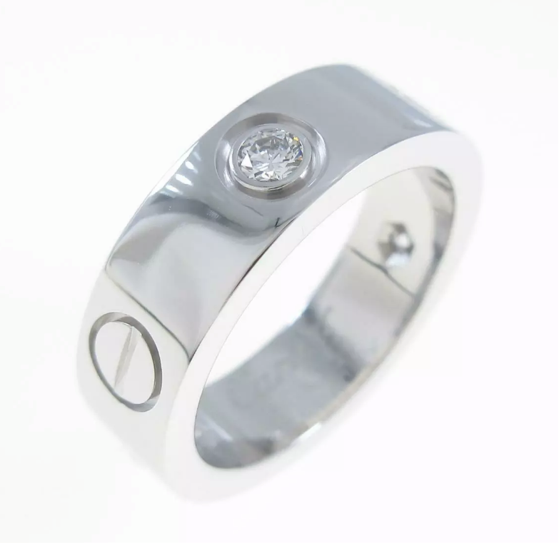 Cartier 3P Half Diamond 18KT White Gold Love Ring #50/ 5
