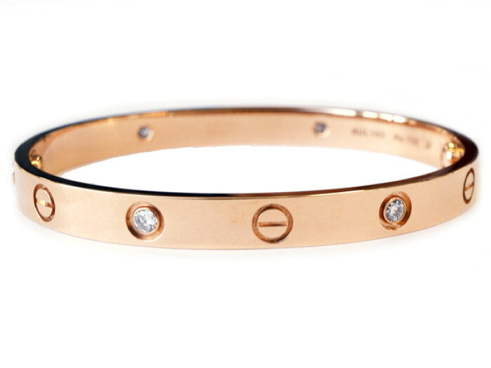 Cartier 4P Half Diamond 18KT Rose Gold #17 Love Bracelet