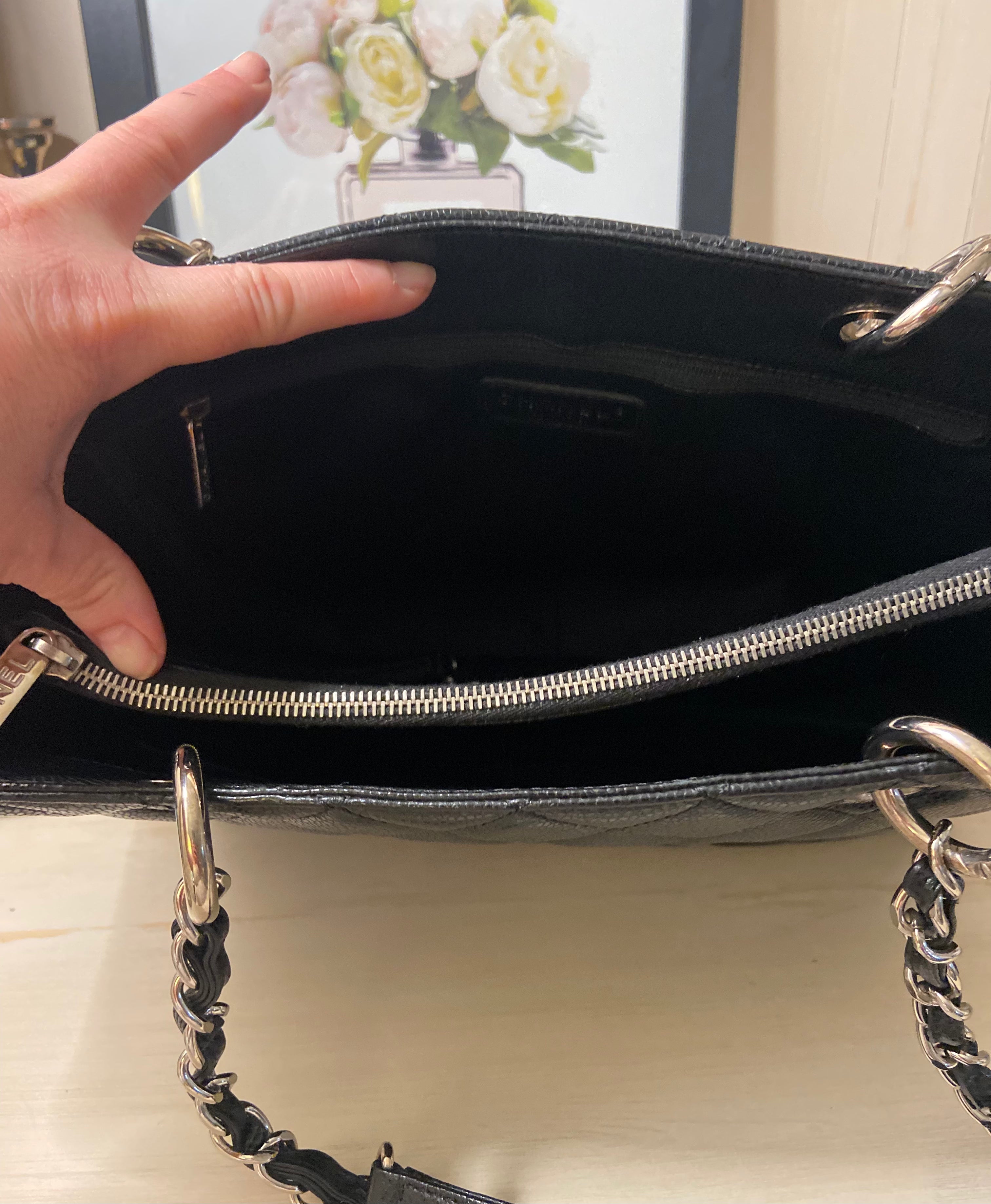 CHANEL GST Black Caviar Silver Hardware Grand Shopper Tote