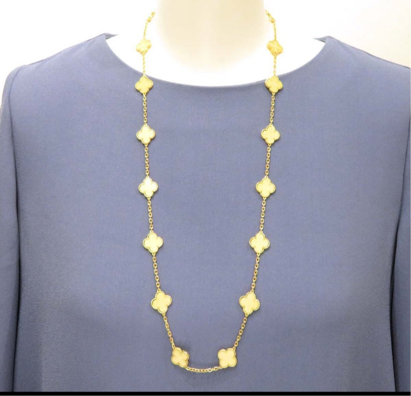 Rare Van Cleef & Arpels VCA White Coral Alhambra 18 Motif Long Necklace
