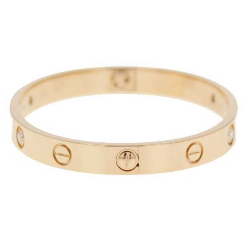 Cartier 4P Half Diamond 18KT Rose Gold Love Bracelet Size #16