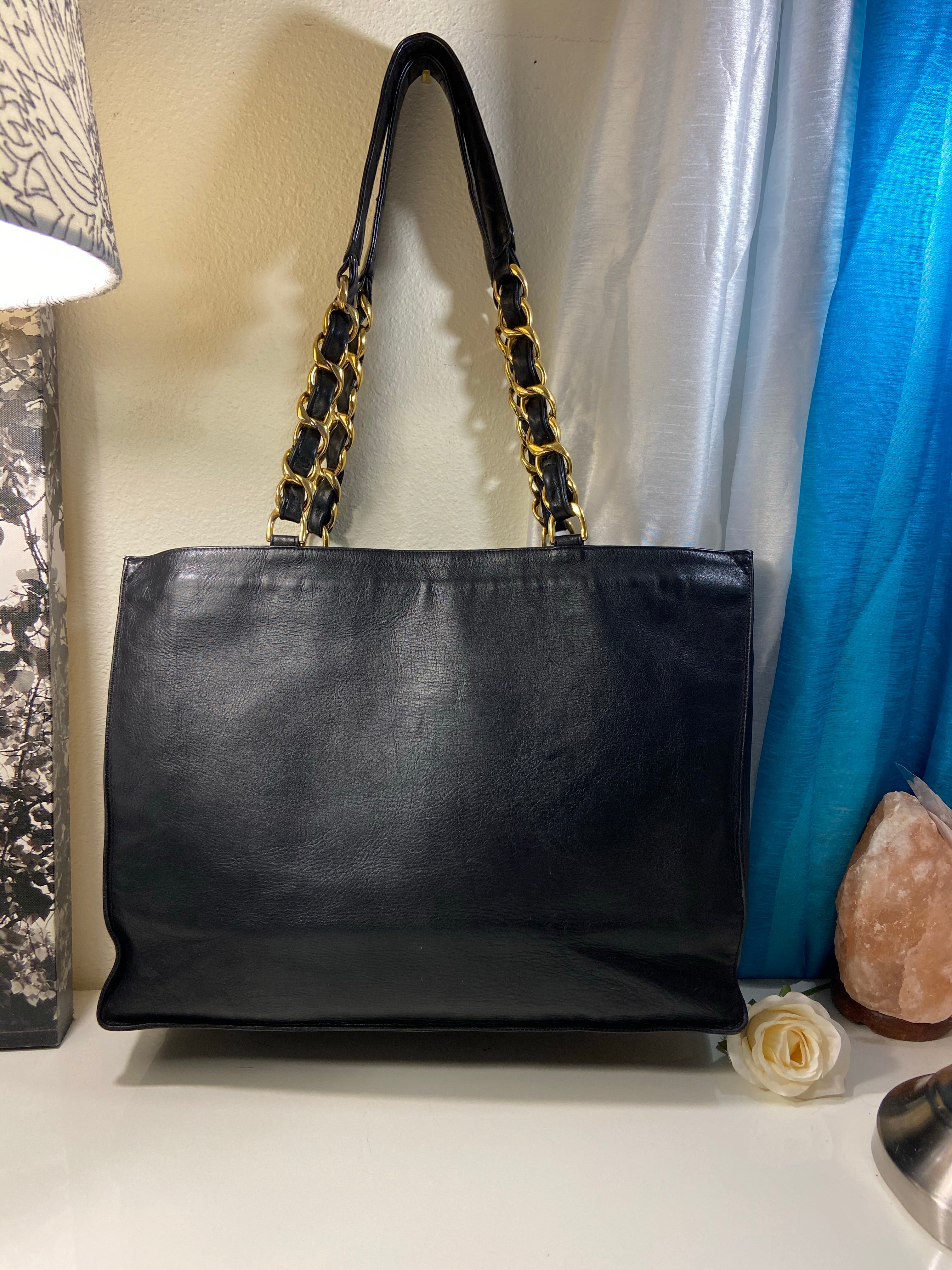 CHANEL XL Gold Hardware GST Tote Black Lambskin Bag