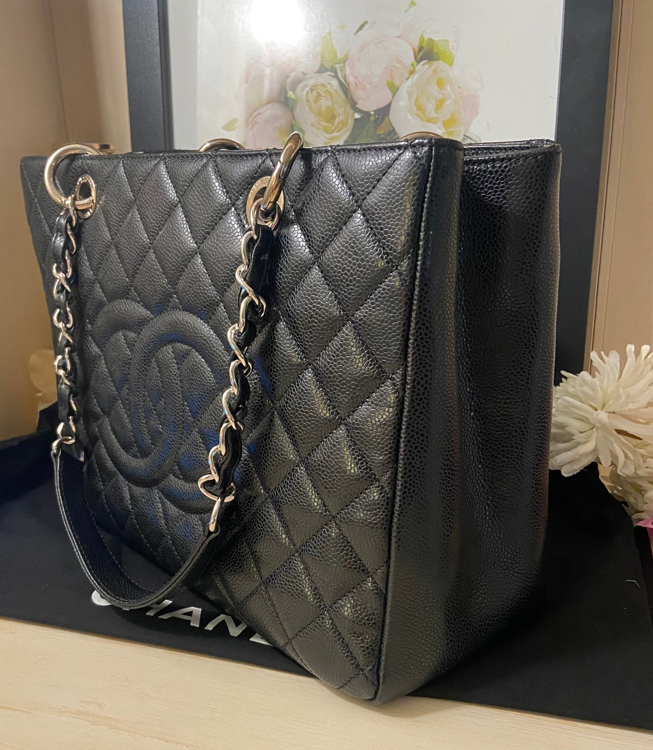 CHANEL GST Black Caviar Silver Hardware Grand Shopper Tote