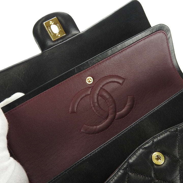 Vintage CHANEL Black Lambskin Gold Hardware Medium Double Flap Bag