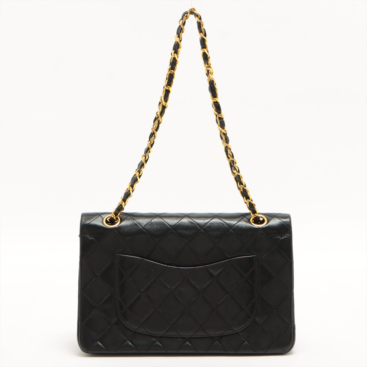 CHANEL Black Lambskin Leather 25cm Double Flap Bag w/ 24KT Gold Hardware