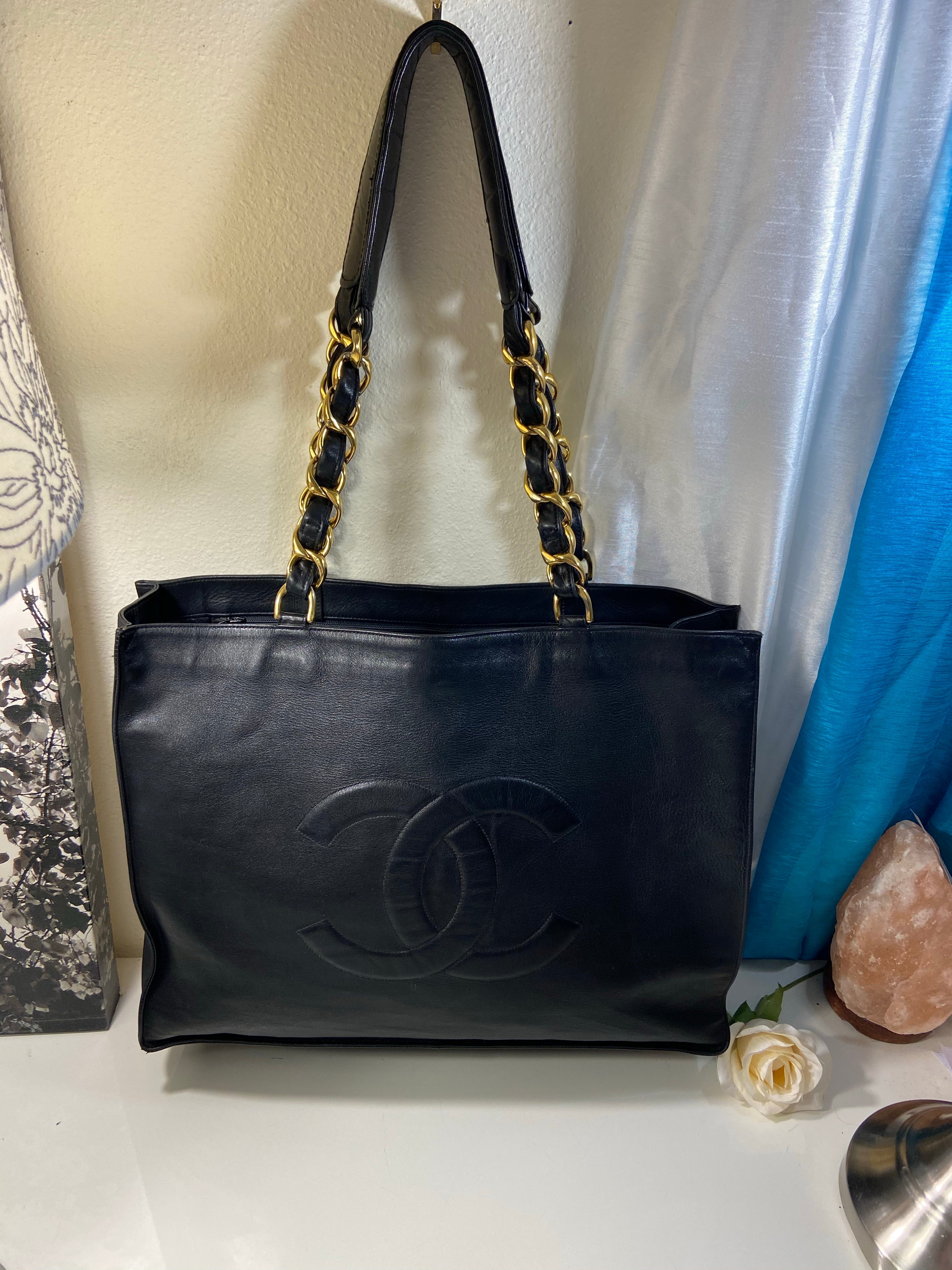 CHANEL XL Gold Hardware GST Tote Black Lambskin Bag