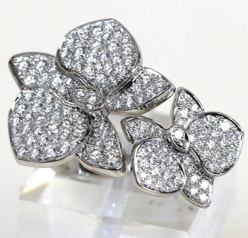 Cartier Caresse D’Orchidees Diamond-Paved 18KT White Gold Ring Size 52