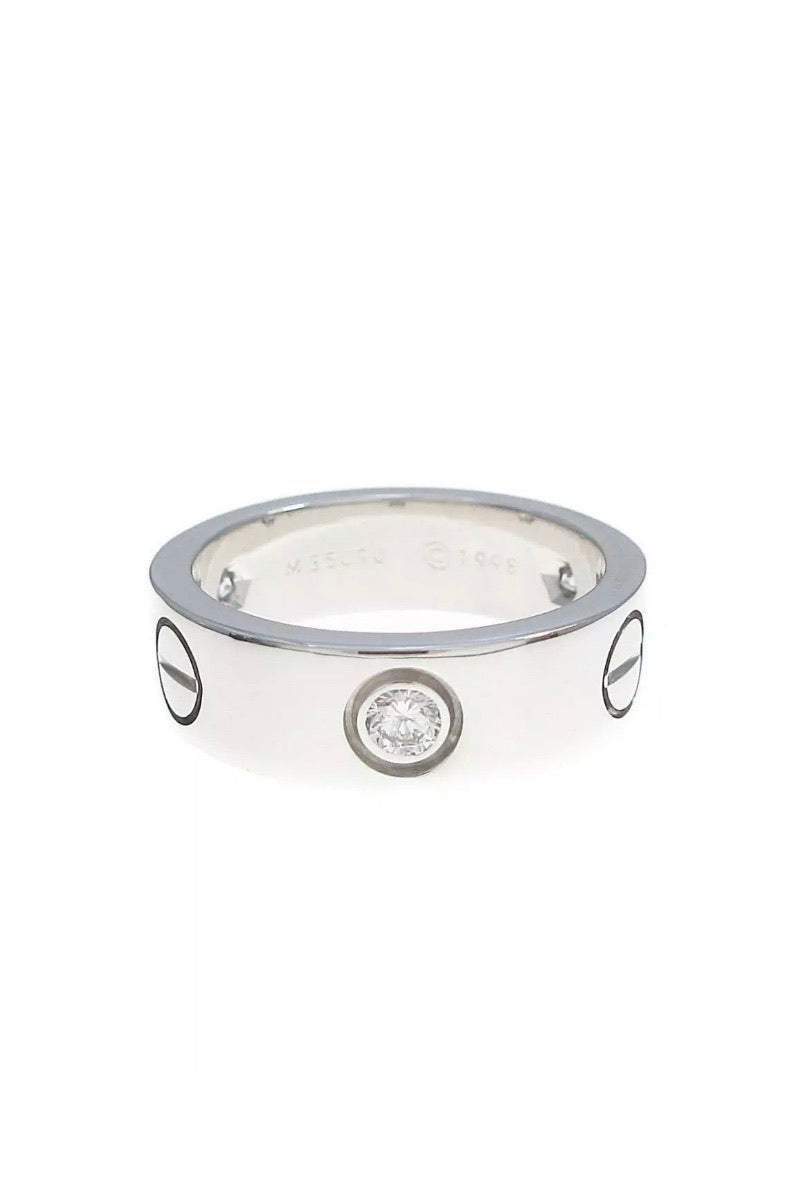Cartier 3P Half Diamond 18KT Gold Love Ring #49
