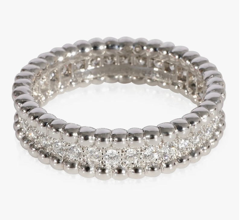 Van Cleef & Arpels Diamond White Gold Perlee Clovers Ring